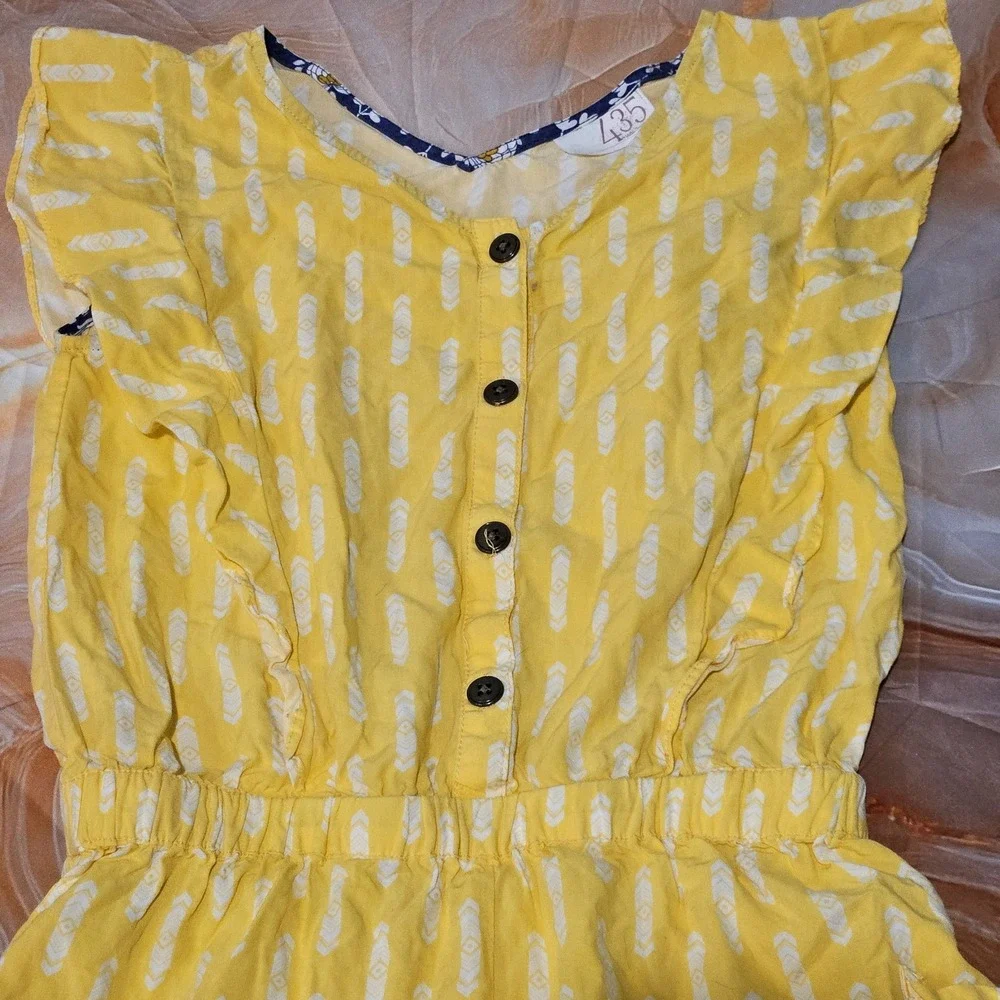 Matilda Jane Girls Yellow Romper Size 12 Blue Floral Trim Button Front